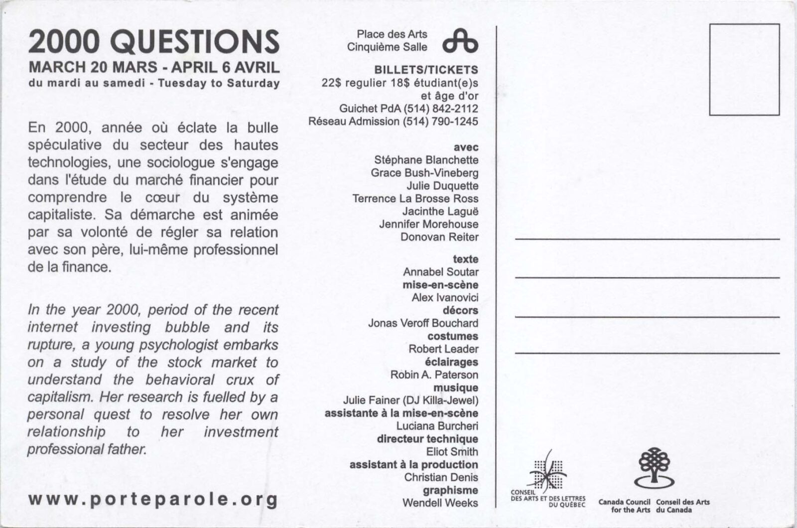 2000 Questions (2002) Carte postale (verso)