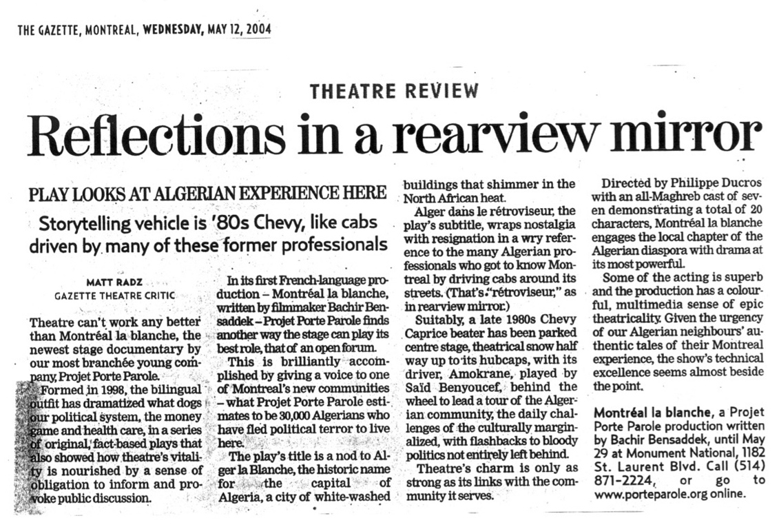 Reflections in a rearview mirror, Matt Radz, The Gazette, 2004 (Montréal la blanche)