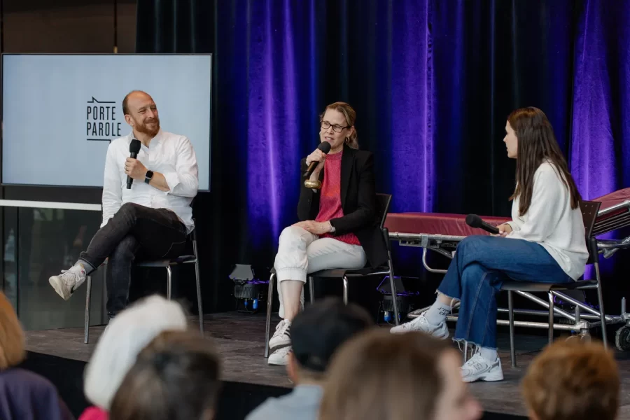 Annabel Soutar, Alex Ivanovici et Eugénie Lépine Blondeau - Club sandwich mayonnaise à la Grande Bibliothèque lors des lundis culturels le 26 mai 2025 | Photo : Béatrice Flynn